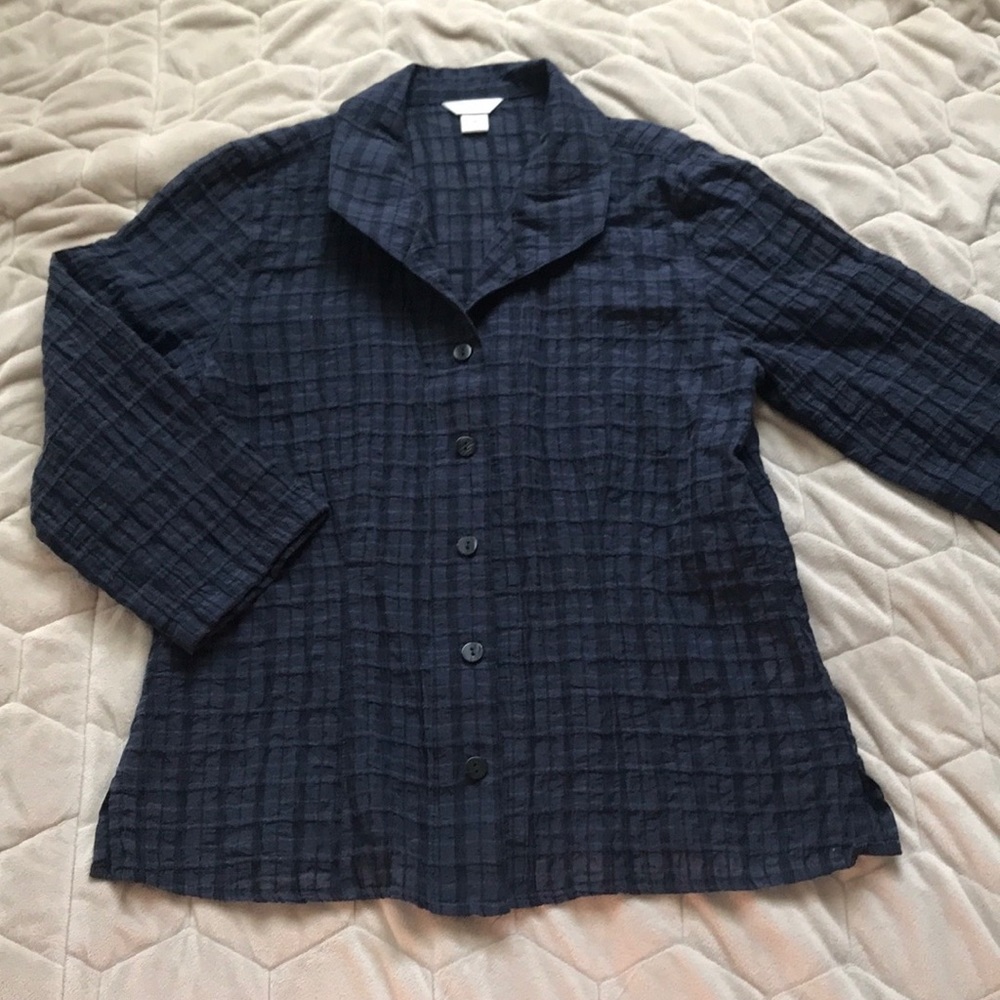 Christopher and Banks navy blue semi-sheer shirt